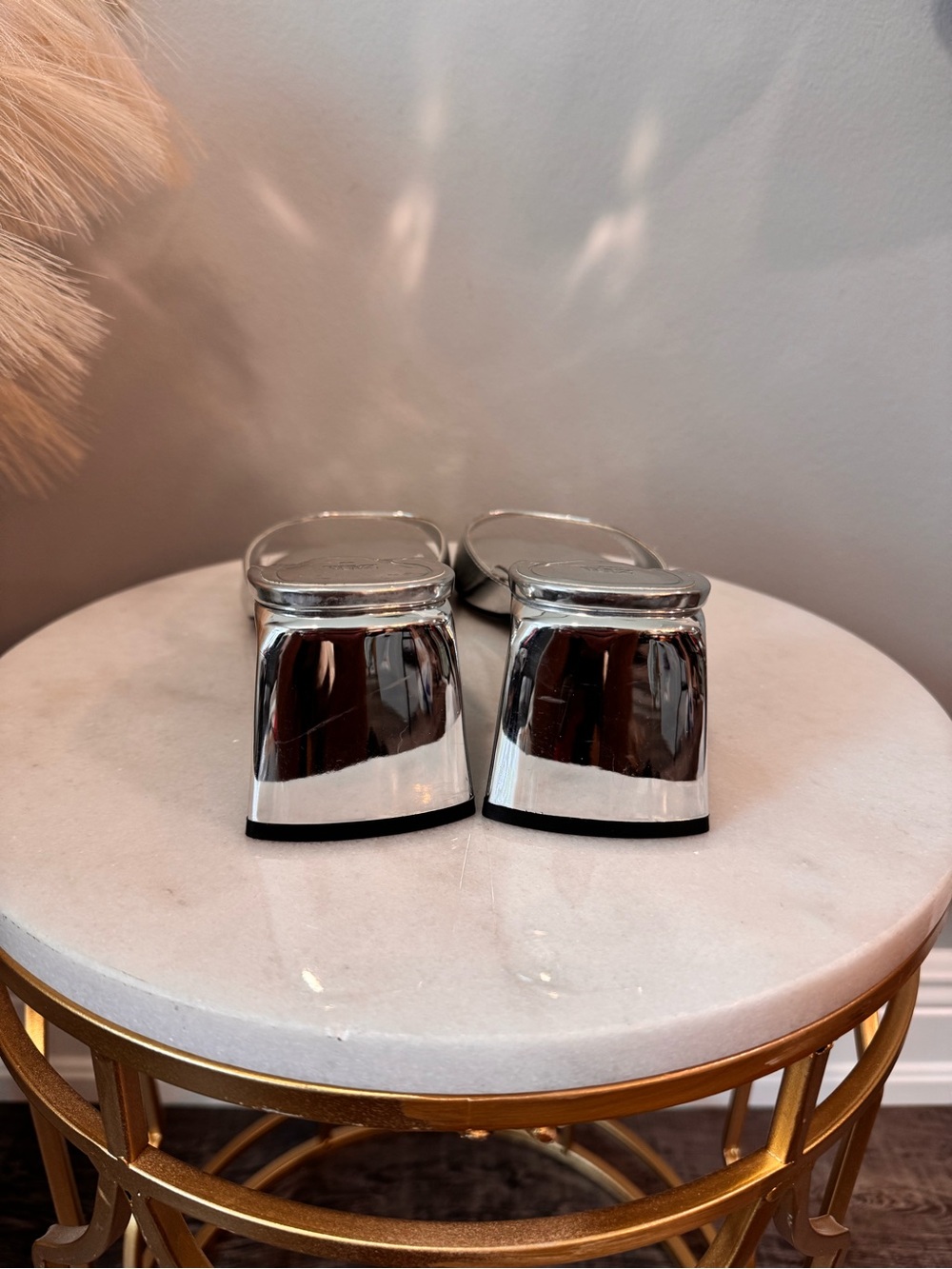 Zara Silver Metallic Open-Toe Block Heel Mules - Picture 6 of 12